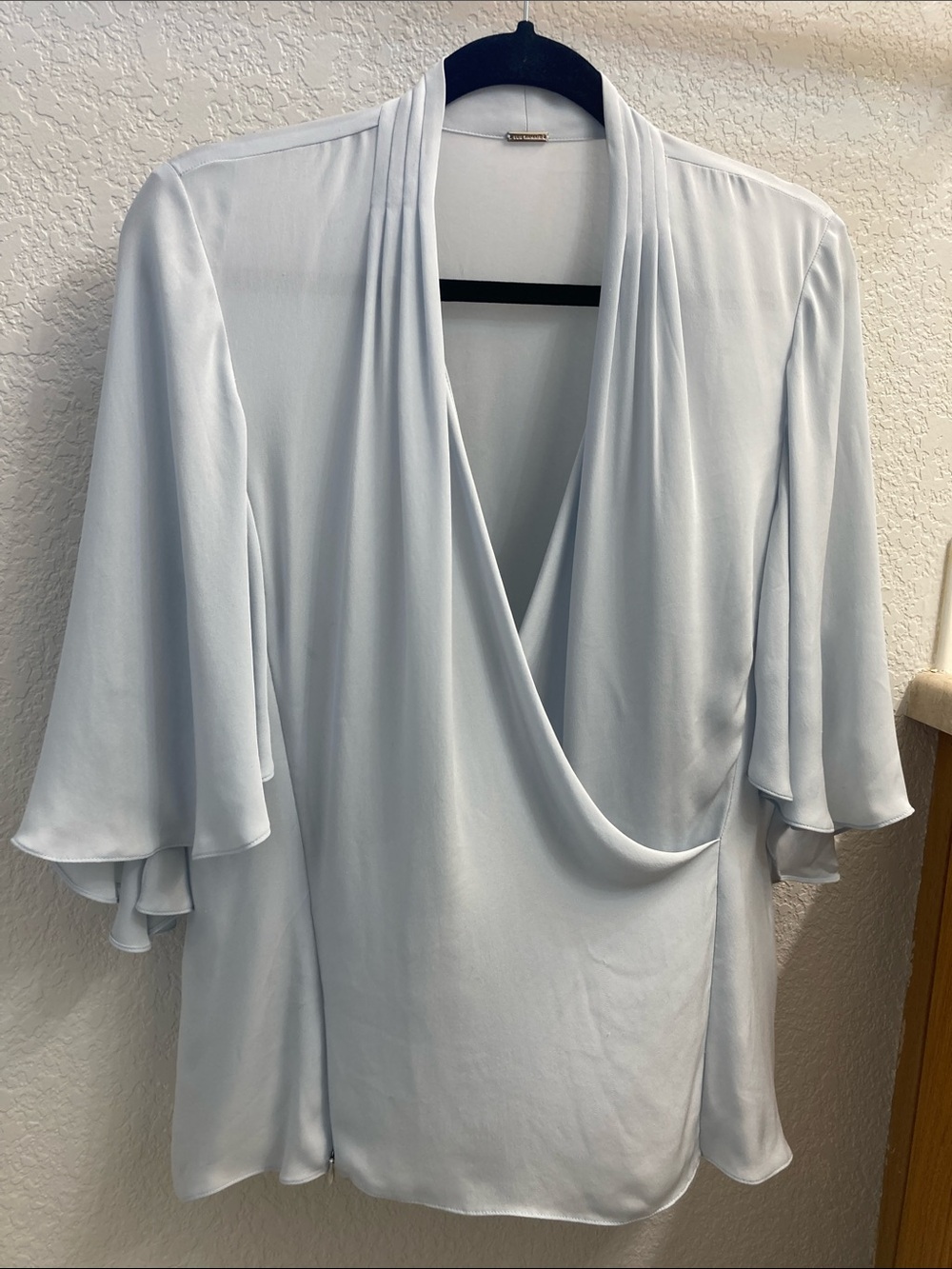 Elie Tahari 100% Silk Pale Blue Wrap Blouse